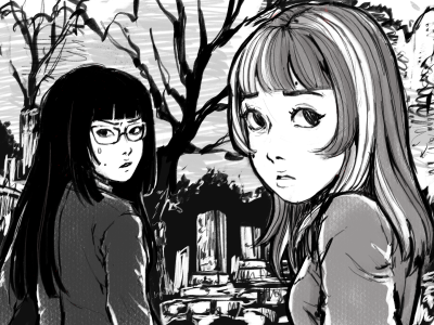 Redrawn manga scene from Junji Ito’s Uzumaki