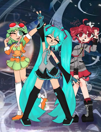 Hatsune Miku, Kasane Teto, and Gumi