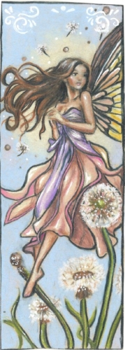 Bookmark of a faerie and dandelions