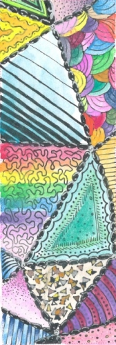 Colorful bookmark design with many geometric shapes and forms