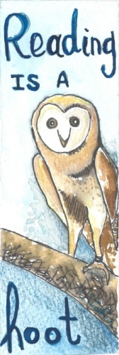 reading is a hoot, owl on a branch