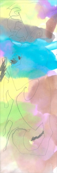 colorful watercolor with yellow, blue, green, and brown