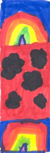 Red and black colors with rainbows