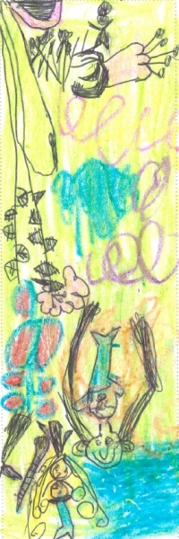 Mermaids swimming on a yellow background with flowers