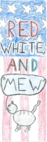 Red, White, and 'mew" - American flag with a cat